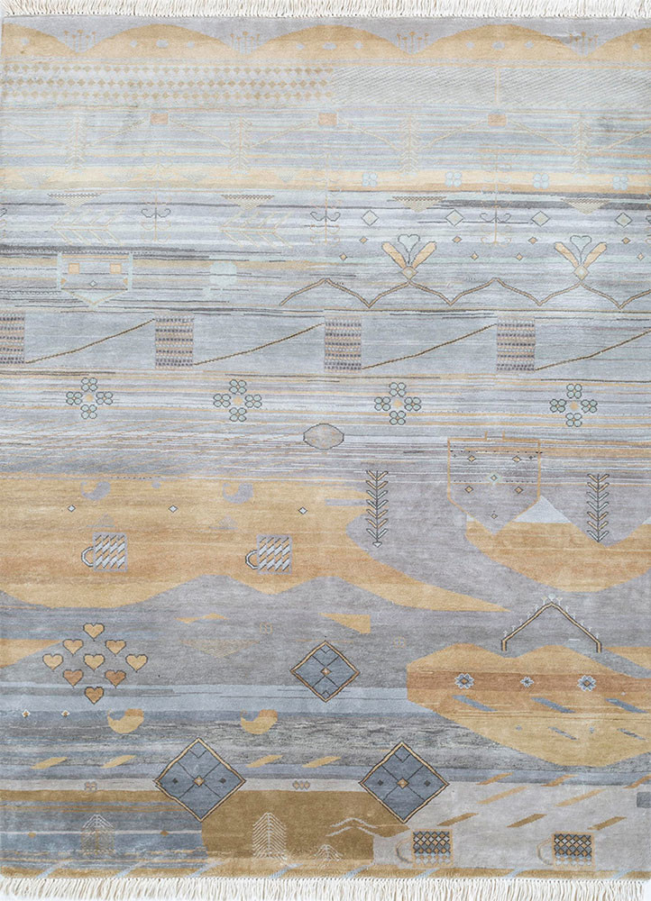 manchaha grey and black silk hand knotted Rug - HeadShot manchaha grey and black silk hand knotted Rug - HeadShot