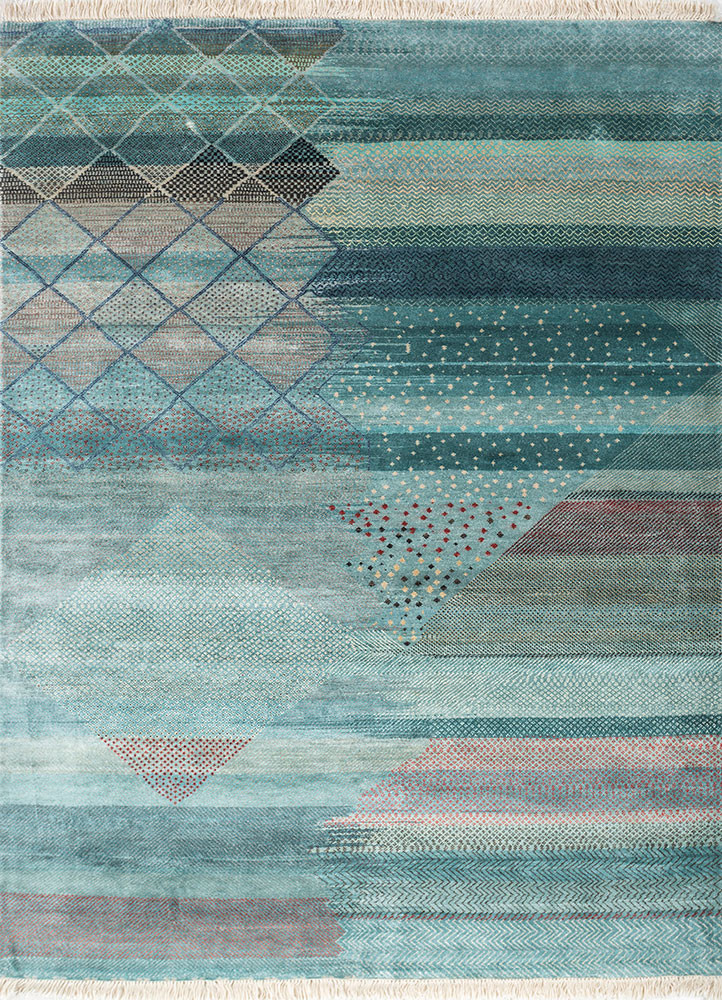 manchaha blue silk hand knotted Rug - HeadShot manchaha blue silk hand knotted Rug - HeadShot