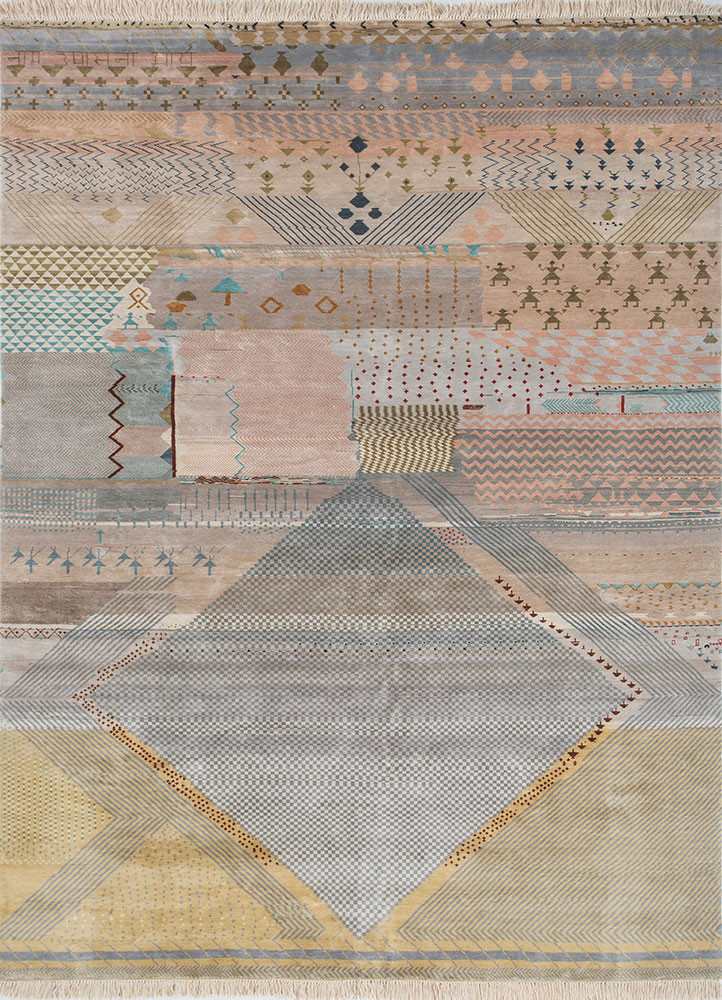 manchaha grey and black silk hand knotted Rug - HeadShot manchaha grey and black silk hand knotted Rug - HeadShot