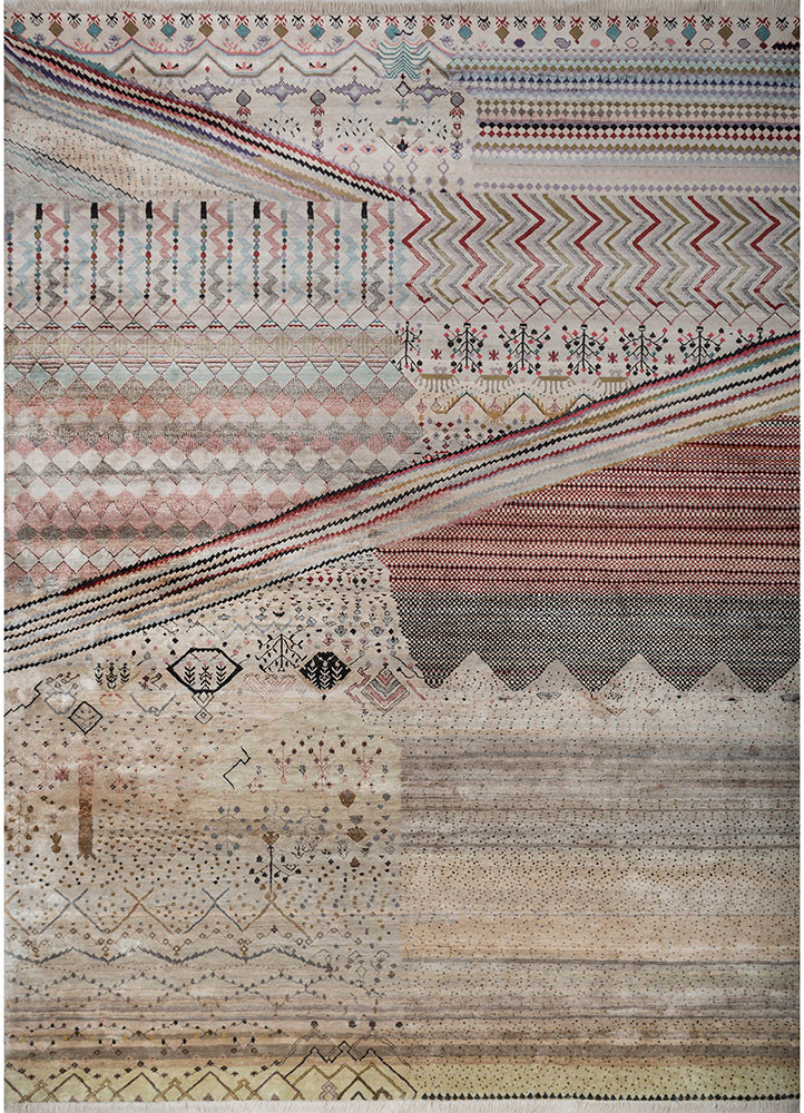 manchaha ivory silk hand knotted Rug - HeadShot