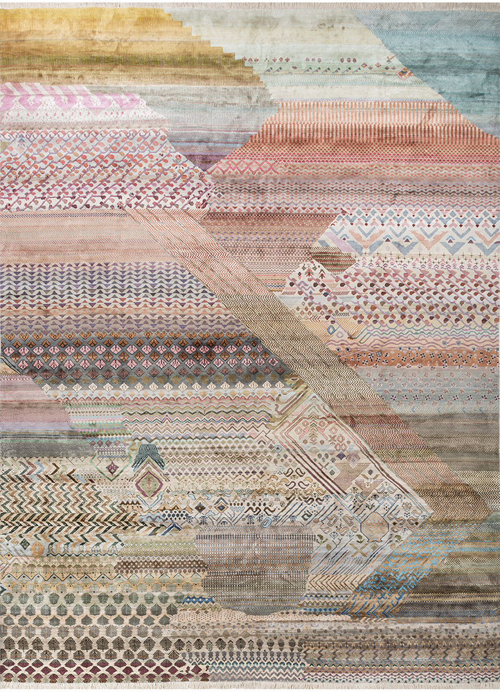 manchaha ivory silk hand knotted Rug - HeadShot