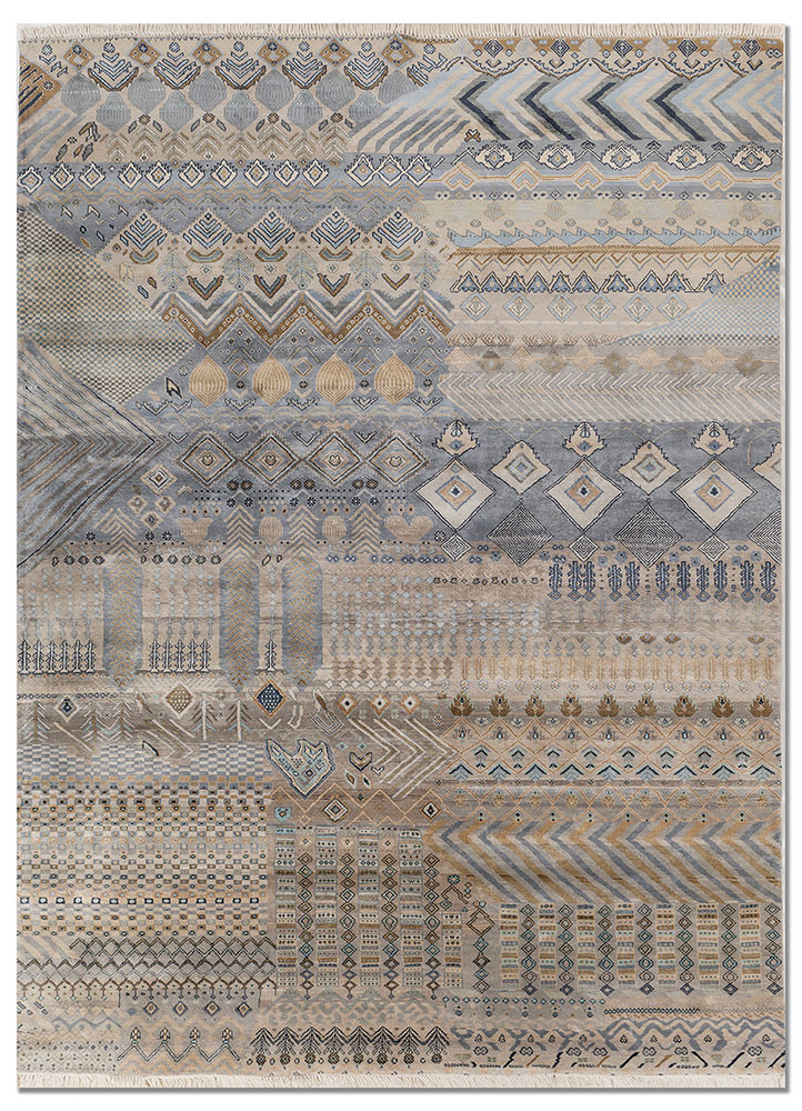 manchaha grey and black silk hand knotted Rug - HeadShot manchaha grey and black silk hand knotted Rug - HeadShot