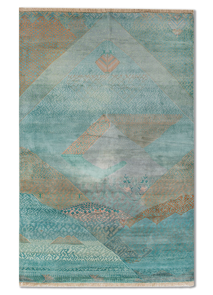 manchaha blue silk hand knotted Rug - HeadShot