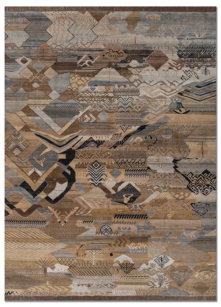 manchaha grey and black wool and silk hand knotted Rug - HeadShot manchaha grey and black wool and silk hand knotted Rug - HeadShot