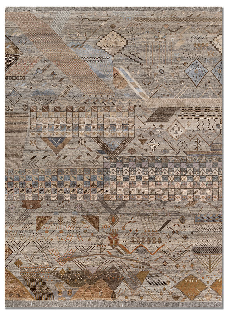 manchaha grey and black wool and silk hand knotted Rug - HeadShot manchaha grey and black wool and silk hand knotted Rug - HeadShot