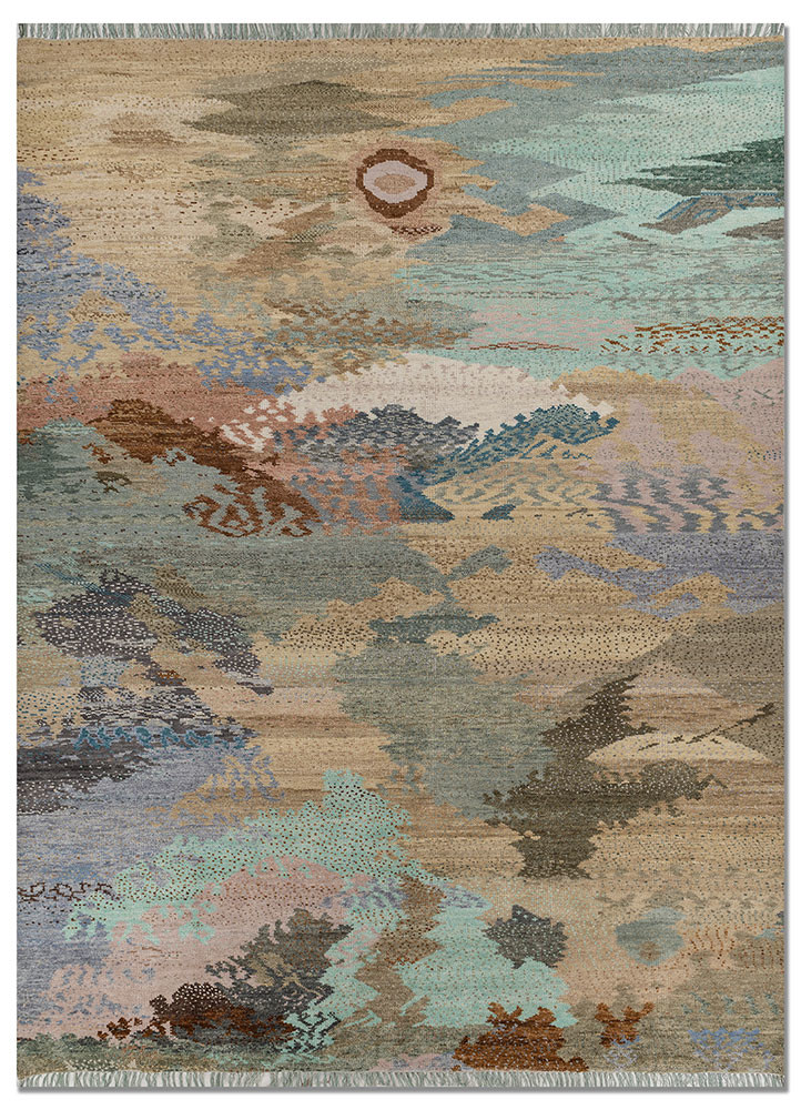 kavi x manchaha green wool hand knotted Rug - HeadShot