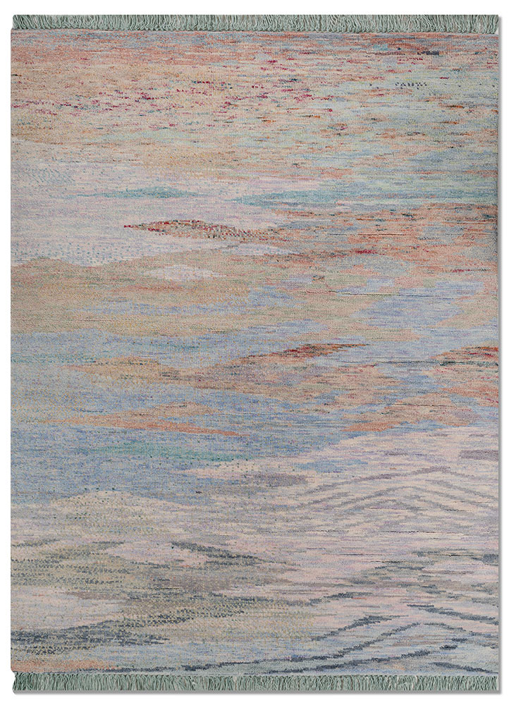 kavi x manchaha pink and purple wool hand knotted Rug - HeadShot