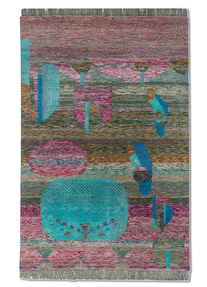 kavi x manchaha pink and purple wool hand knotted Rug - HeadShot kavi x manchaha pink and purple wool hand knotted Rug - HeadShot