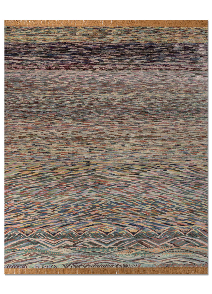 kavi x manchaha beige and brown wool hand knotted Rug - HeadShot