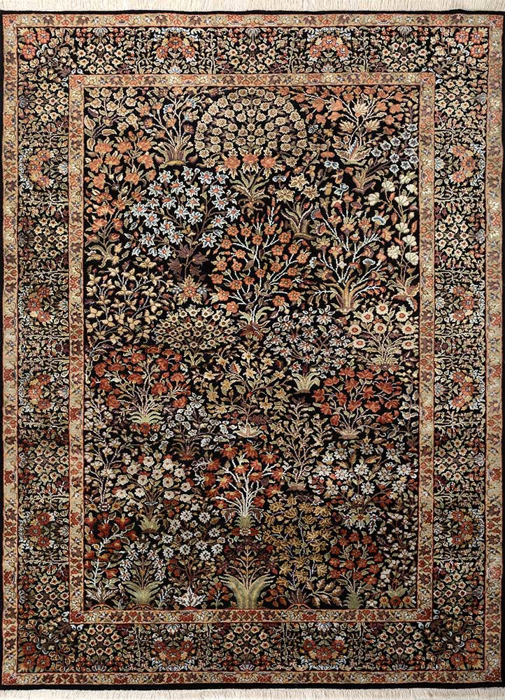 aurora grey and black wool and silk hand knotted Rug - HeadShot