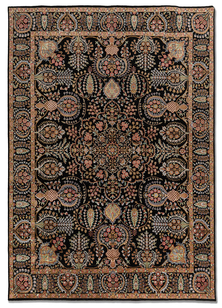 aprezo grey and black wool and silk hand knotted Rug - HeadShot