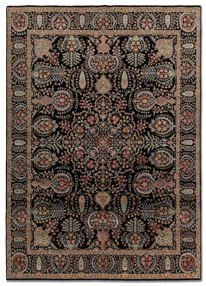 aprezo grey and black wool and silk hand knotted Rug - HeadShot aprezo grey and black wool and silk hand knotted Rug - HeadShot