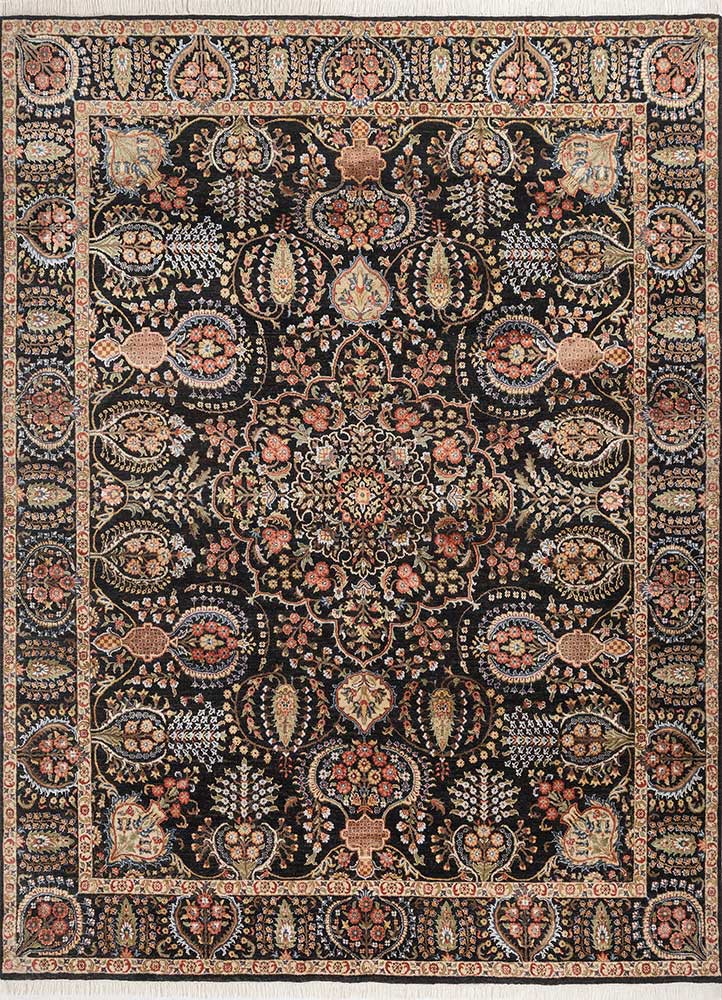 aurora grey and black wool and silk hand knotted Rug - HeadShot aurora grey and black wool and silk hand knotted Rug - HeadShot