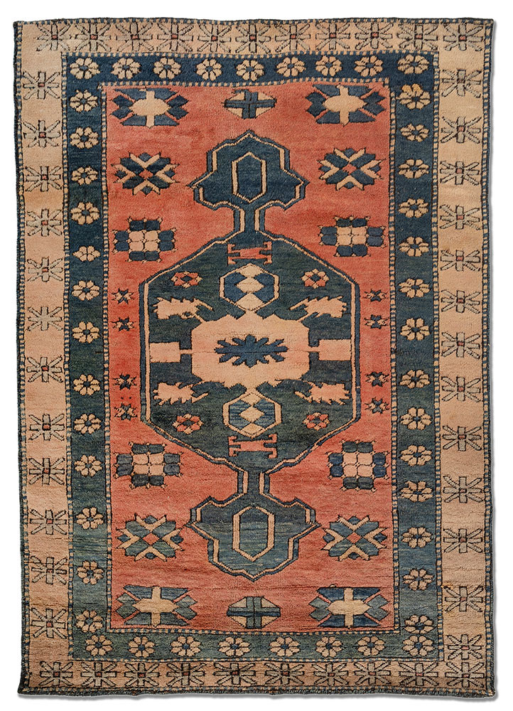 vintage blue wool hand knotted Rug - HeadShot vintage blue wool hand knotted Rug - HeadShot