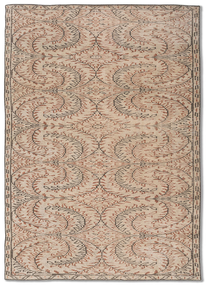 vintage pink and purple wool hand knotted Rug - HeadShot