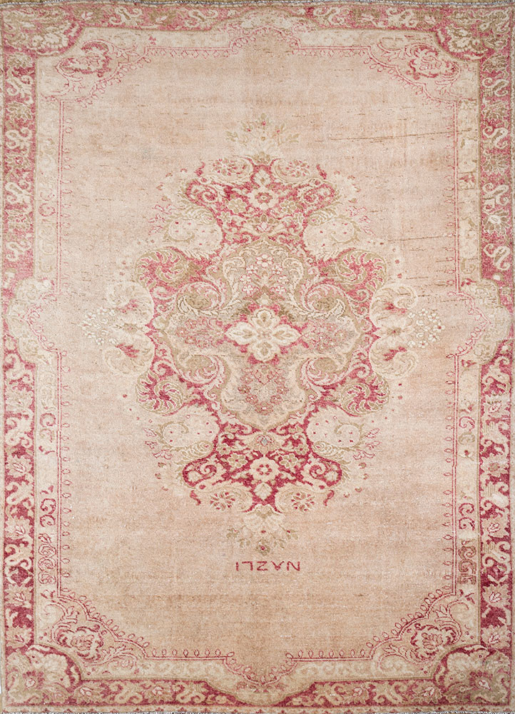 vintage red and orange wool hand knotted Rug - HeadShot