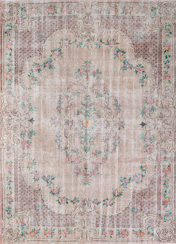 vintage red and orange wool hand knotted Rug - HeadShot