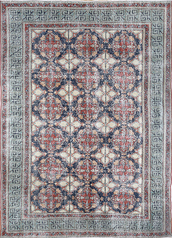 vintage beige and brown wool hand knotted Rug - HeadShot