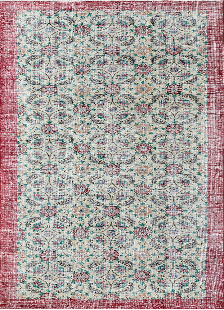 vintage red and orange wool hand knotted Rug - HeadShot