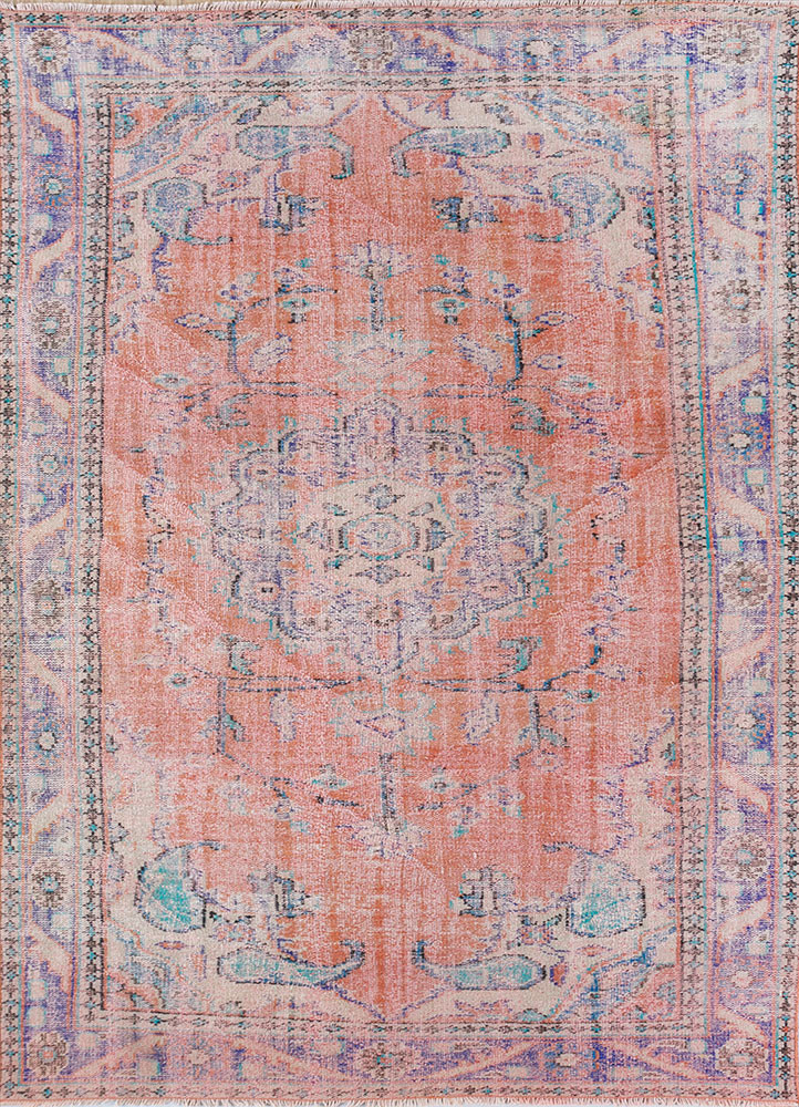vintage red and orange wool hand knotted Rug - HeadShot vintage red and orange wool hand knotted Rug - HeadShot