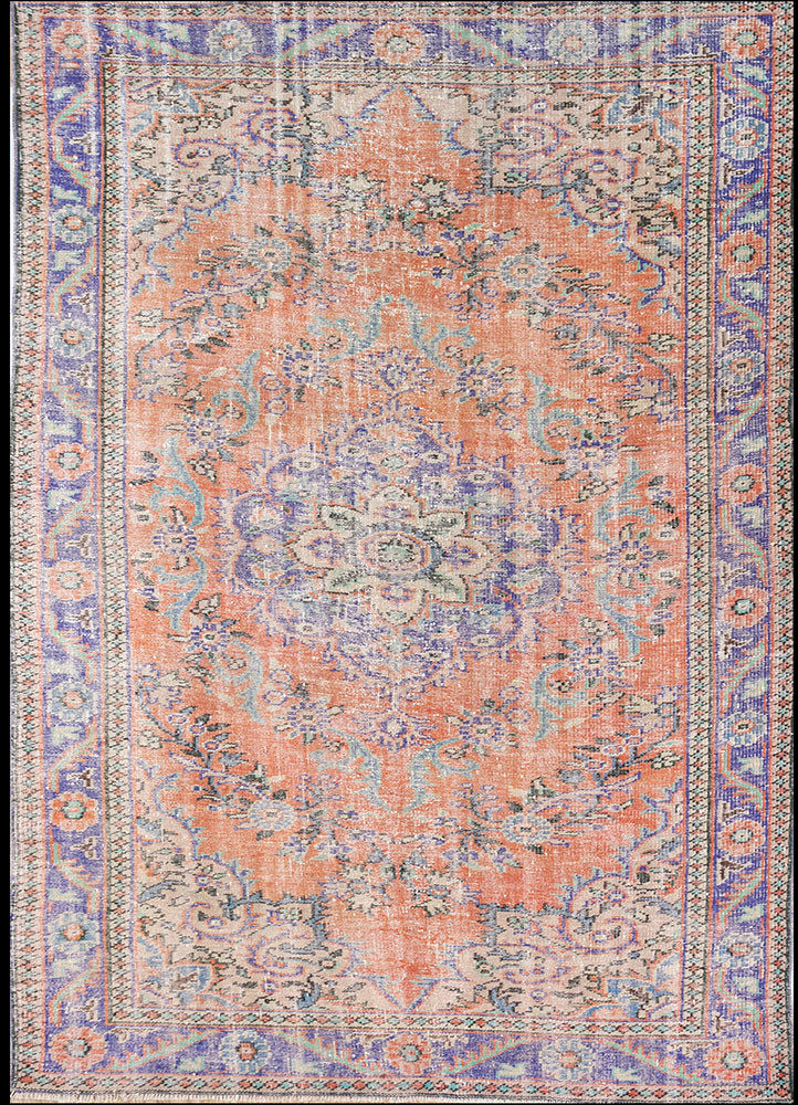 vintage red and orange wool hand knotted Rug - HeadShot