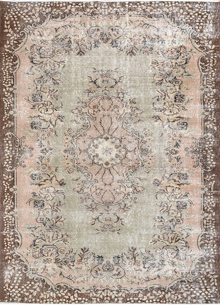 vintage beige and brown wool hand knotted Rug - HeadShot