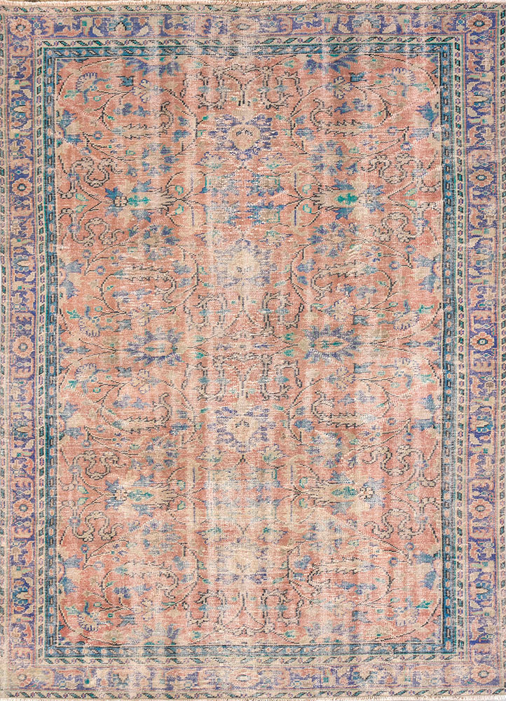 vintage red and orange wool hand knotted Rug - HeadShot