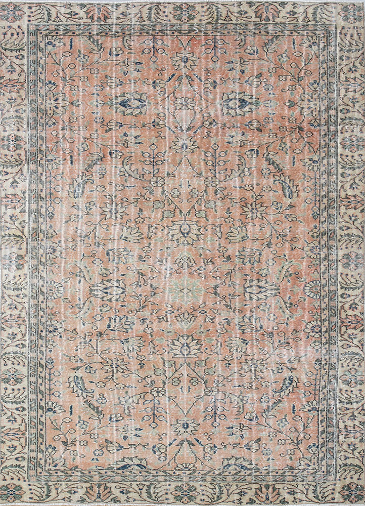 vintage red and orange wool hand knotted Rug - HeadShot