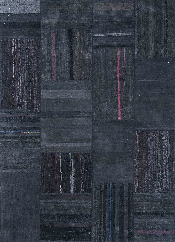 provenance grey and black wool hand knotted Rug - HeadShot