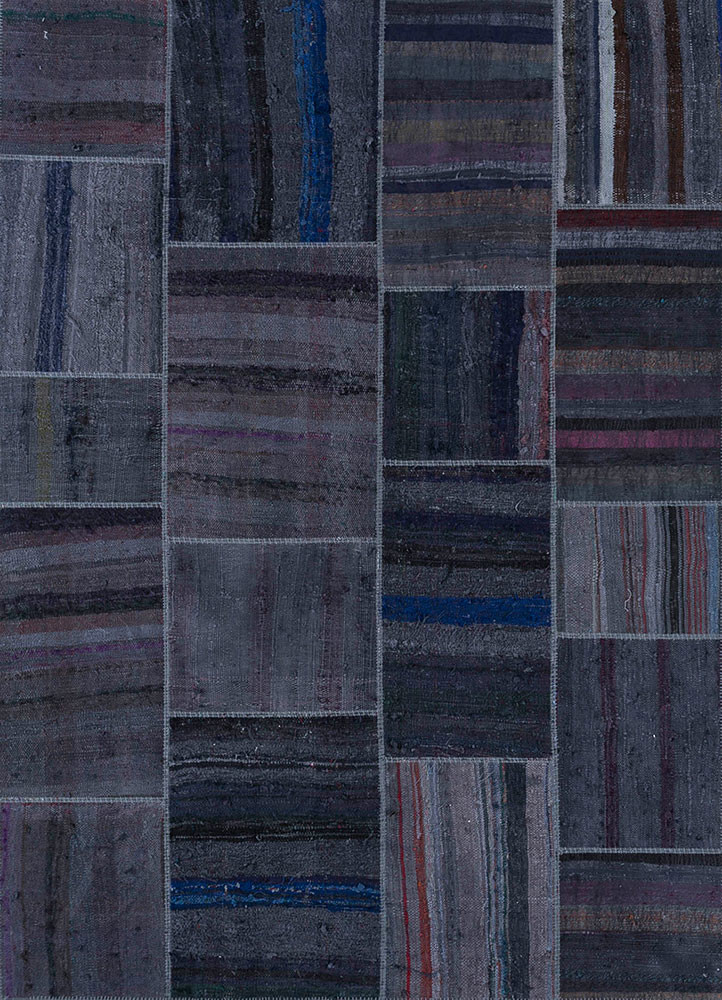 provenance grey and black wool hand knotted Rug - HeadShot