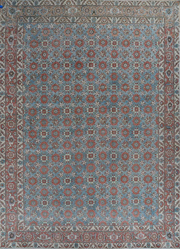 aalam blue wool hand knotted Rug - HeadShot