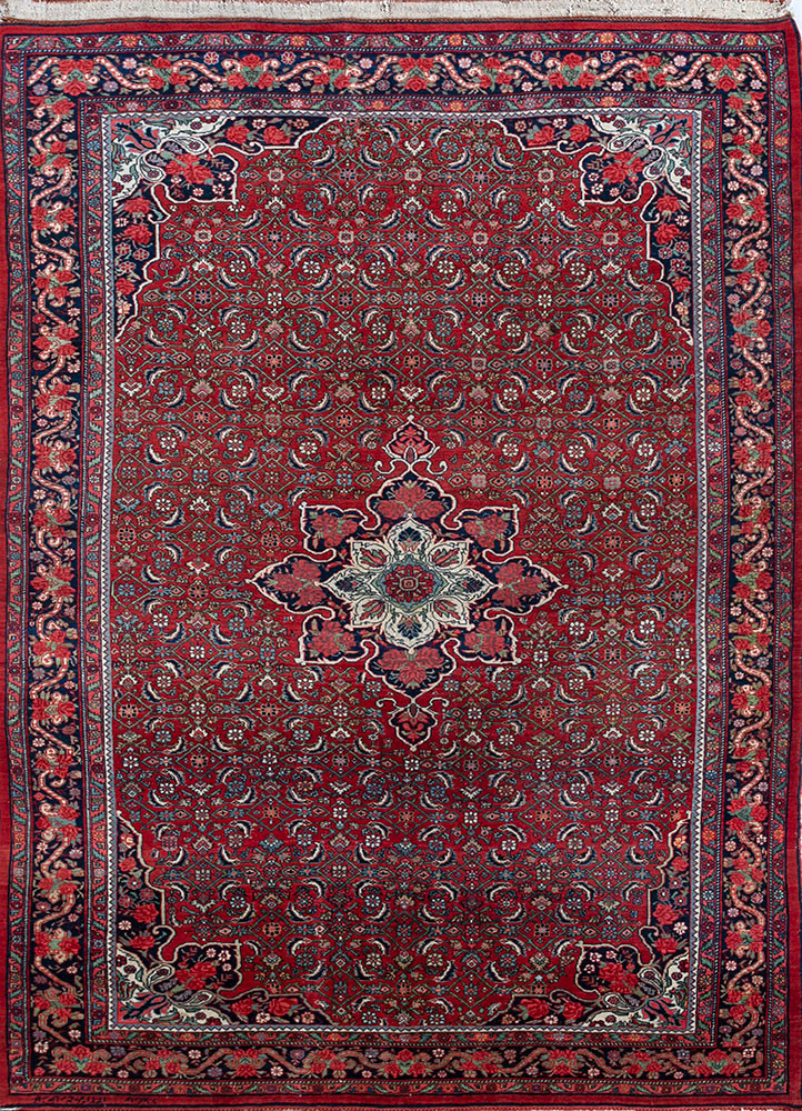 aalam red and orange wool hand knotted Rug - HeadShot