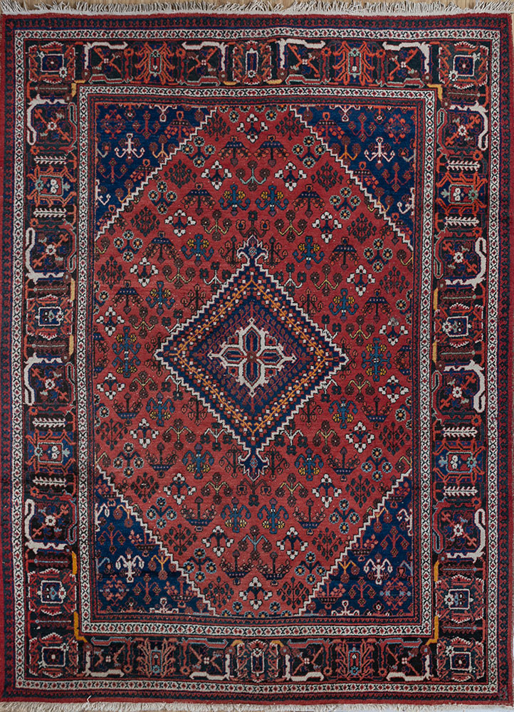 aalam red and orange wool hand knotted Rug - HeadShot