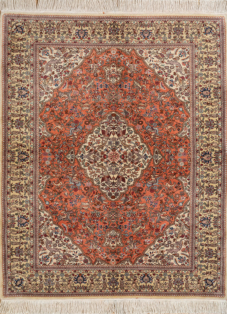 aalam red and orange wool hand knotted Rug - HeadShot