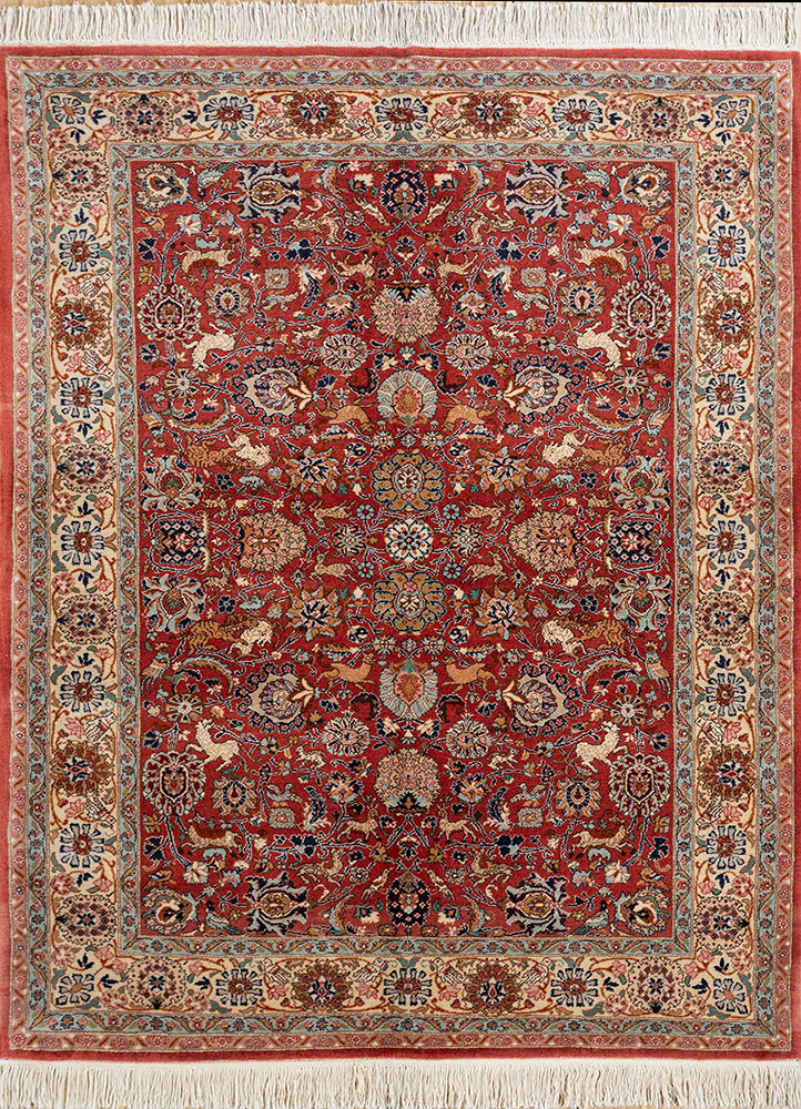 aalam red and orange wool hand knotted Rug - HeadShot aalam red and orange wool hand knotted Rug - HeadShot