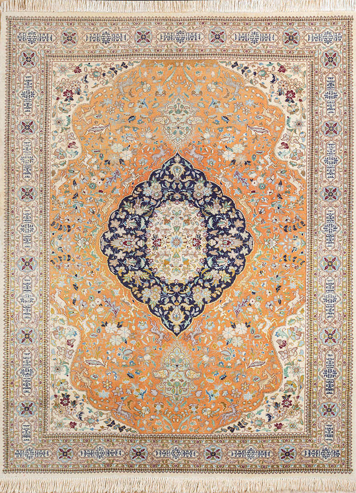 aalam red and orange wool hand knotted Rug - HeadShot