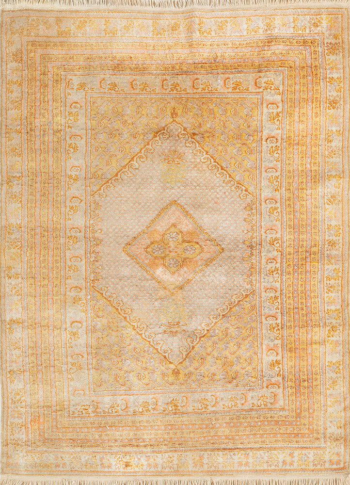 aalam gold wool hand knotted Rug - HeadShot