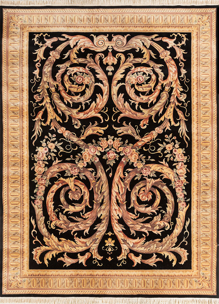 aalam grey and black wool and silk hand knotted Rug - HeadShot