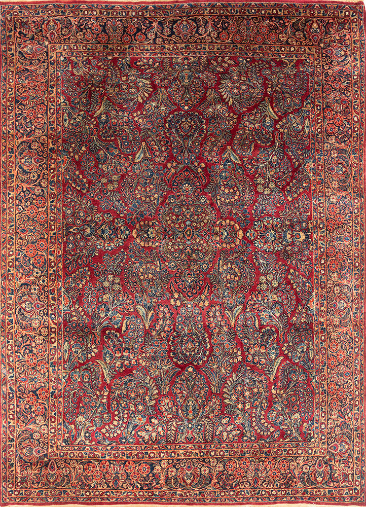 aalam pink and purple wool hand knotted Rug - HeadShot