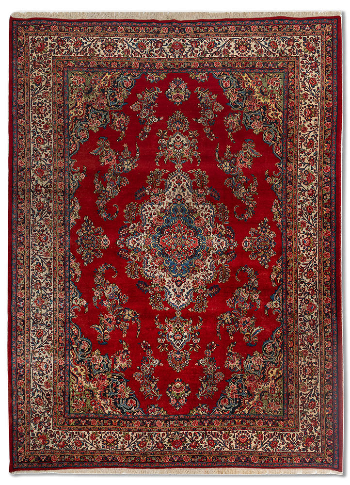 aalam red and orange wool hand knotted Rug - HeadShot