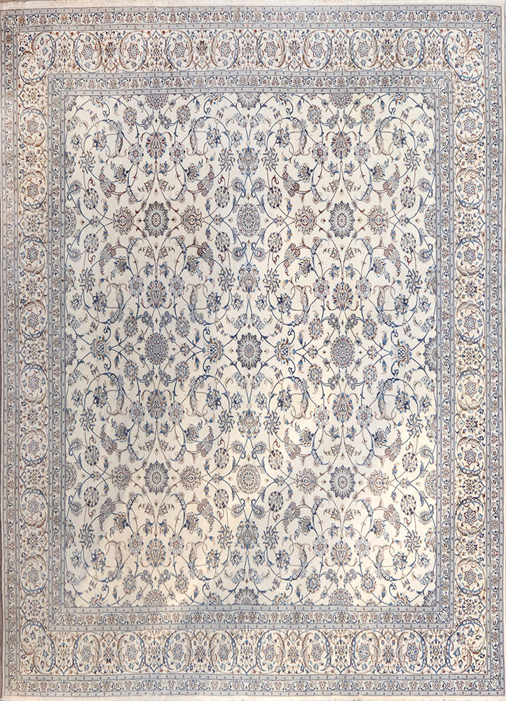 aalam ivory wool and silk hand knotted Rug - HeadShot