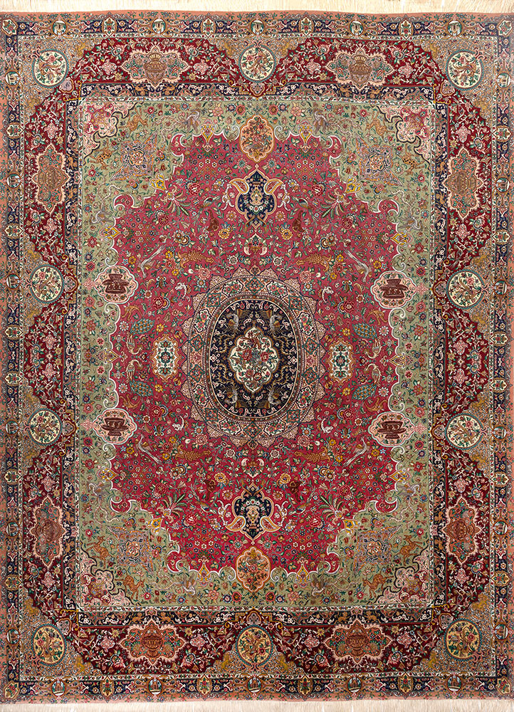 aalam red and orange wool hand knotted Rug - HeadShot