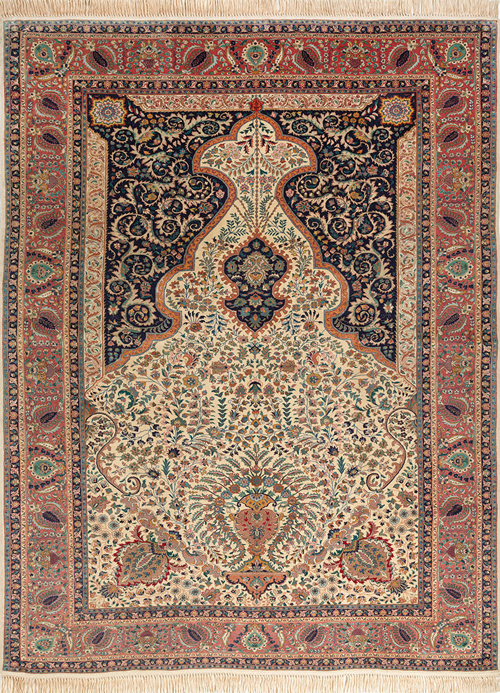 aalam blue wool and silk hand knotted Rug - HeadShot