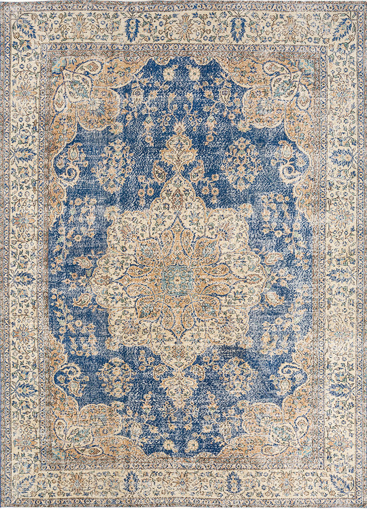 vintage blue wool hand knotted Rug - HeadShot vintage blue wool hand knotted Rug - HeadShot