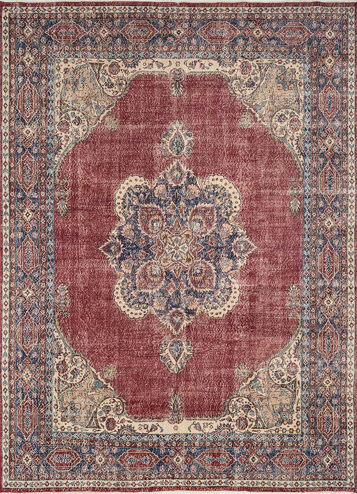 vintage red and orange wool hand knotted Rug - HeadShot