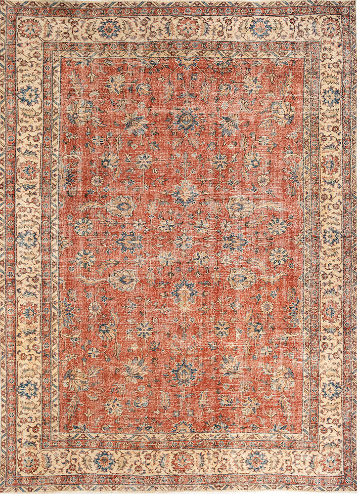 vintage red and orange wool hand knotted Rug - HeadShot vintage red and orange wool hand knotted Rug - HeadShot