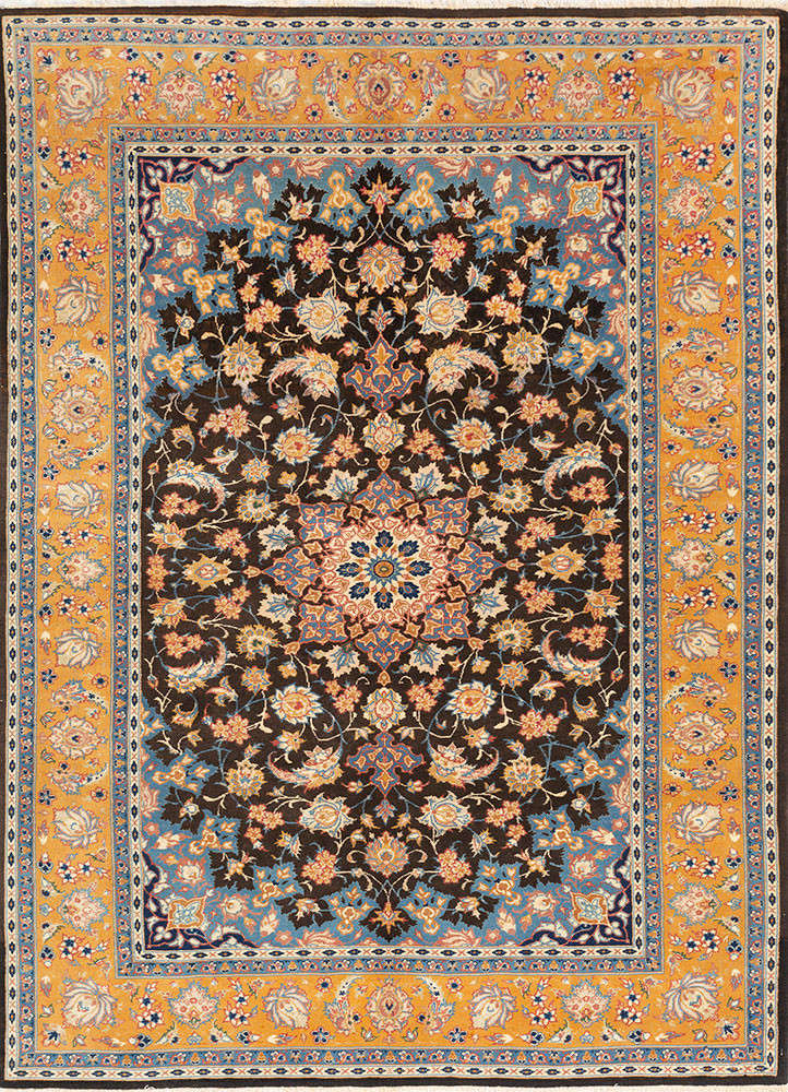 aalam beige and brown wool and silk hand knotted Rug - HeadShot aalam beige and brown wool and silk hand knotted Rug - HeadShot