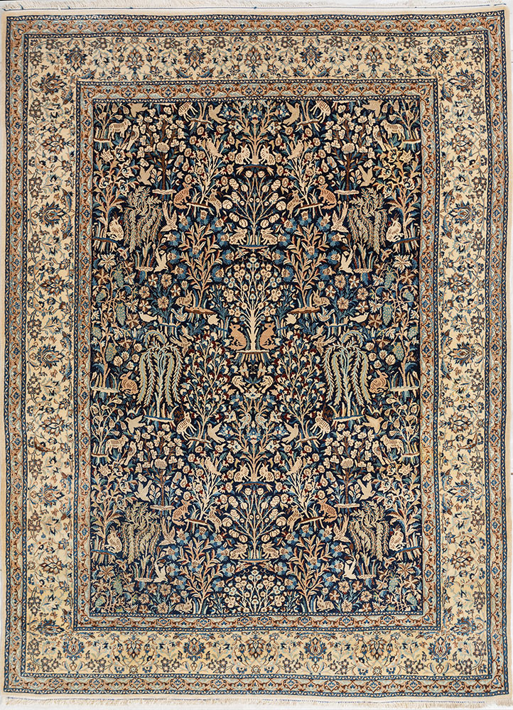gulmarg blue wool and silk hand knotted Rug - HeadShot