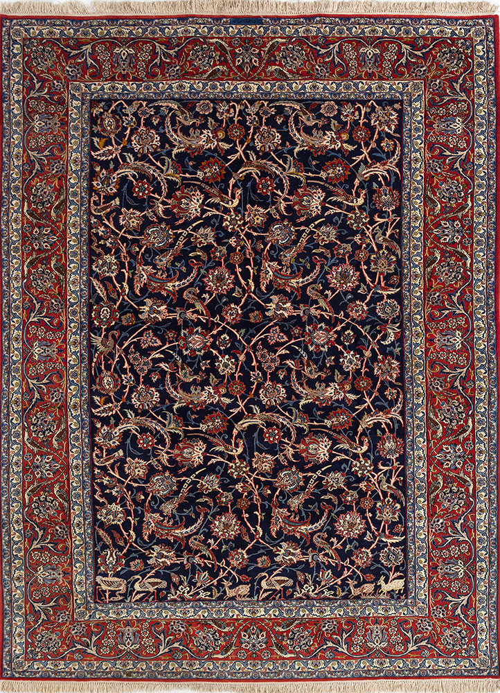 aalam blue wool hand knotted Rug - HeadShot