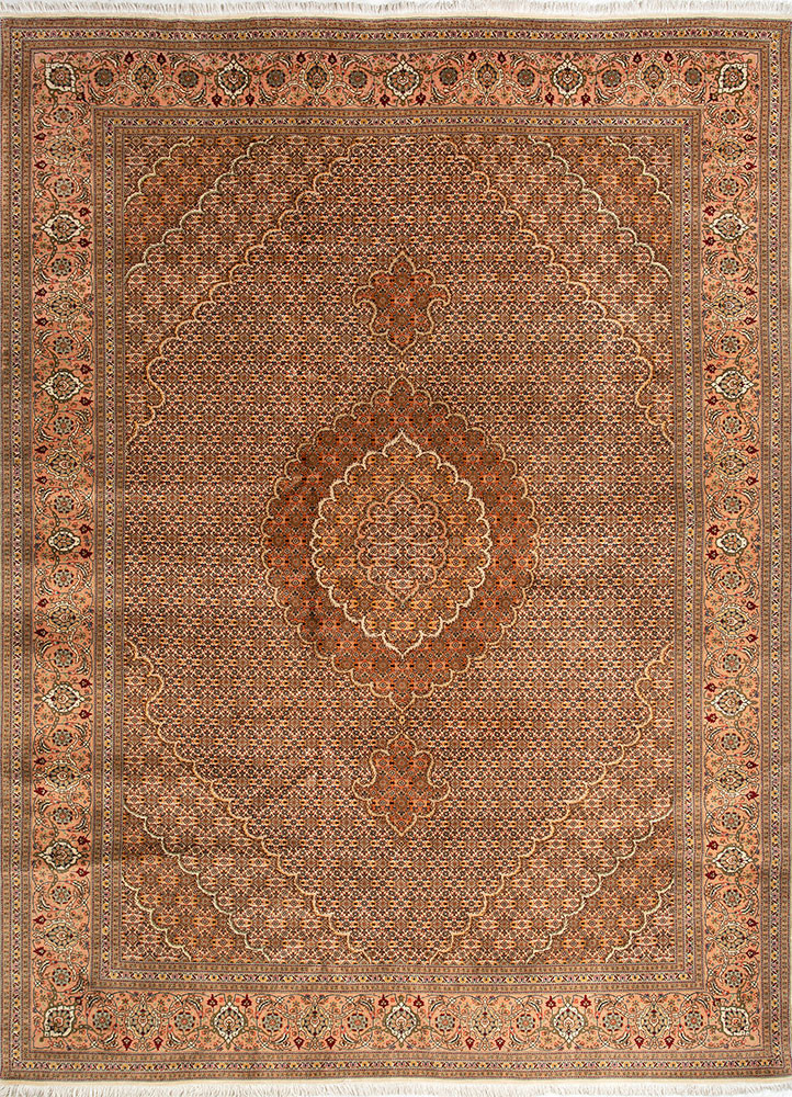 aalam red and orange wool hand knotted Rug - HeadShot